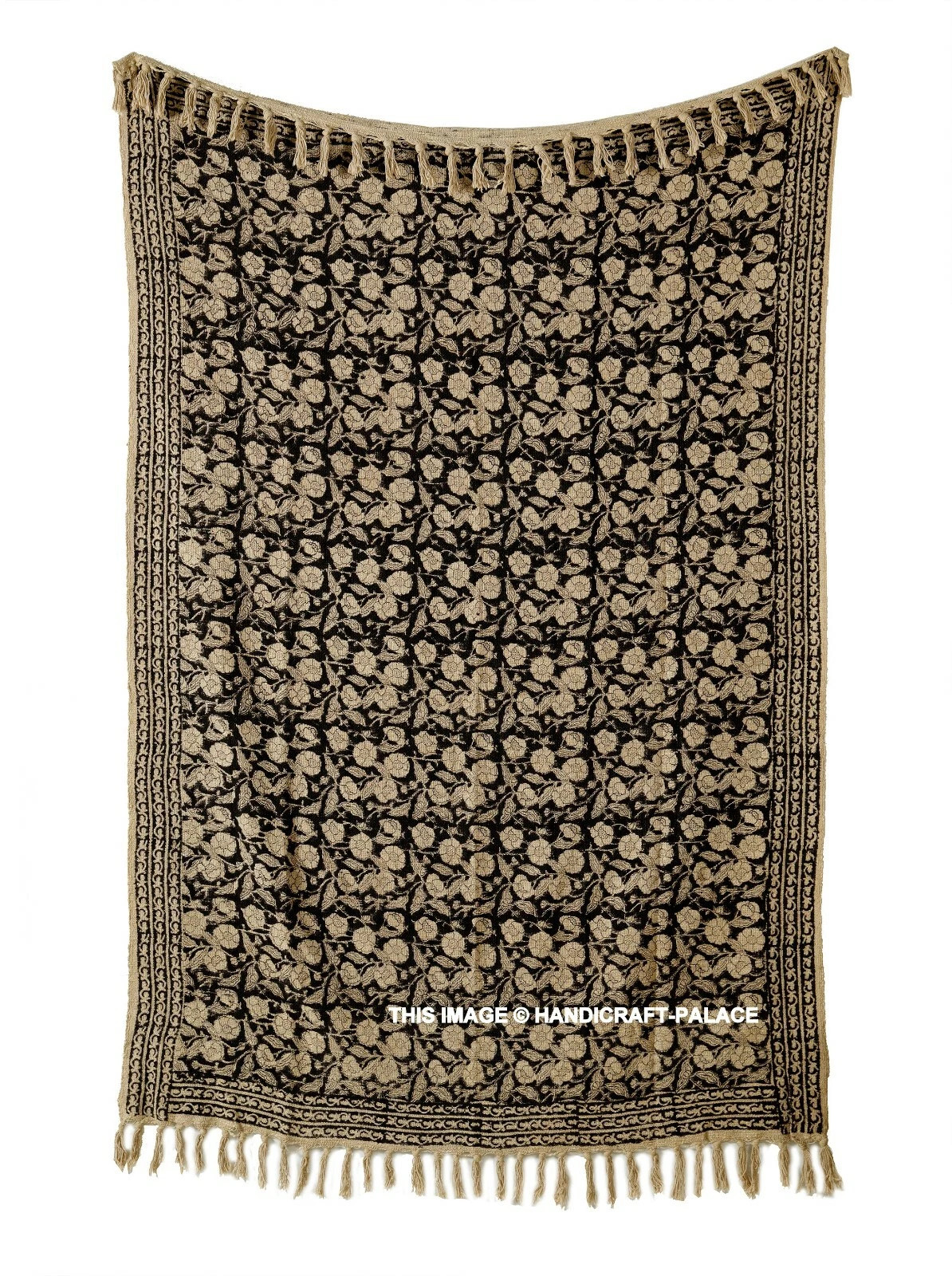 Indian Hand Block Print Blanket Handloom Floral Beige & Black Cotton Sofa Throw  | eBay | eBay US