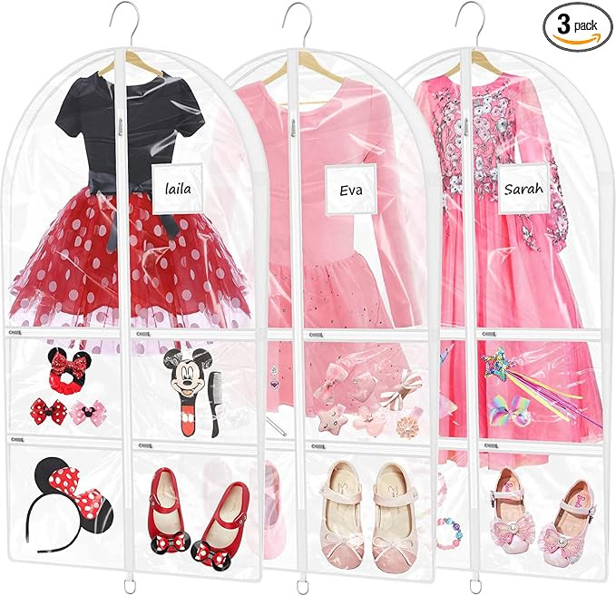40'' Clear Kids Dance Costume Garment Bags for Dancers with Pockets, PVC Waterproof 3.3" Gussetes... | Amazon (US)