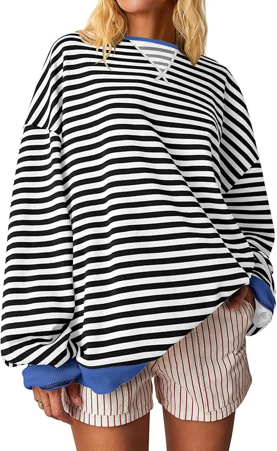 ANRABESS Women Striped Sweatshirts Oversized Crewneck Long Sleeve Shirts Y2K Pullover Top 2025 Fa... | Amazon (US)