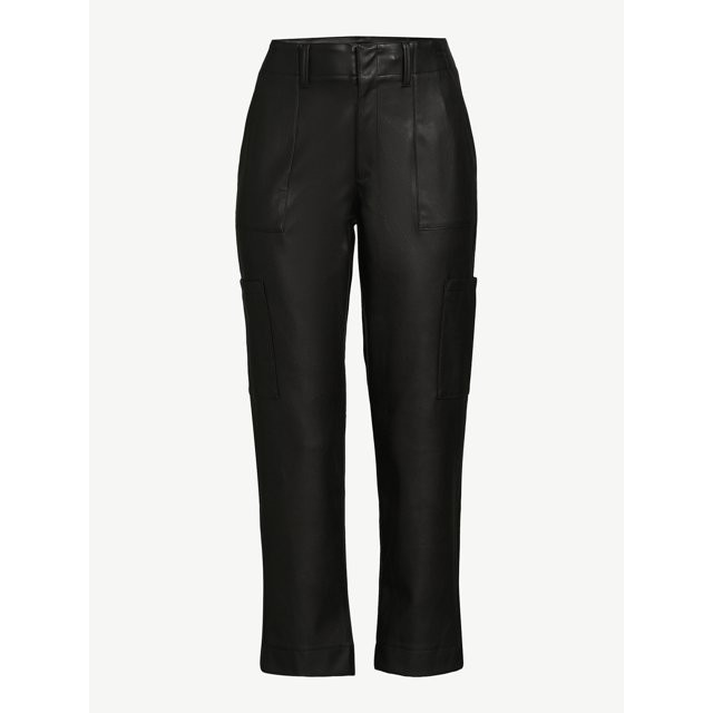 Scoop Women's High Rise Faux Leather Cargo Pants, Sizes 0-18 - Walmart.com | Walmart (US)