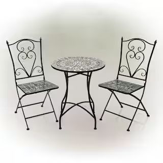 Alpine Corporation Indoor/Outdoor Marbled Glass Mosaic 3-Piece Bistro Set Folding Table and Chair... | The Home Depot