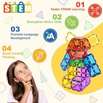 60 PCS Magnetic Building Tiles Kids Toys STEM Magnetic Blocks Sensory Toys Kids Games Magnet Buil... | Amazon (US)