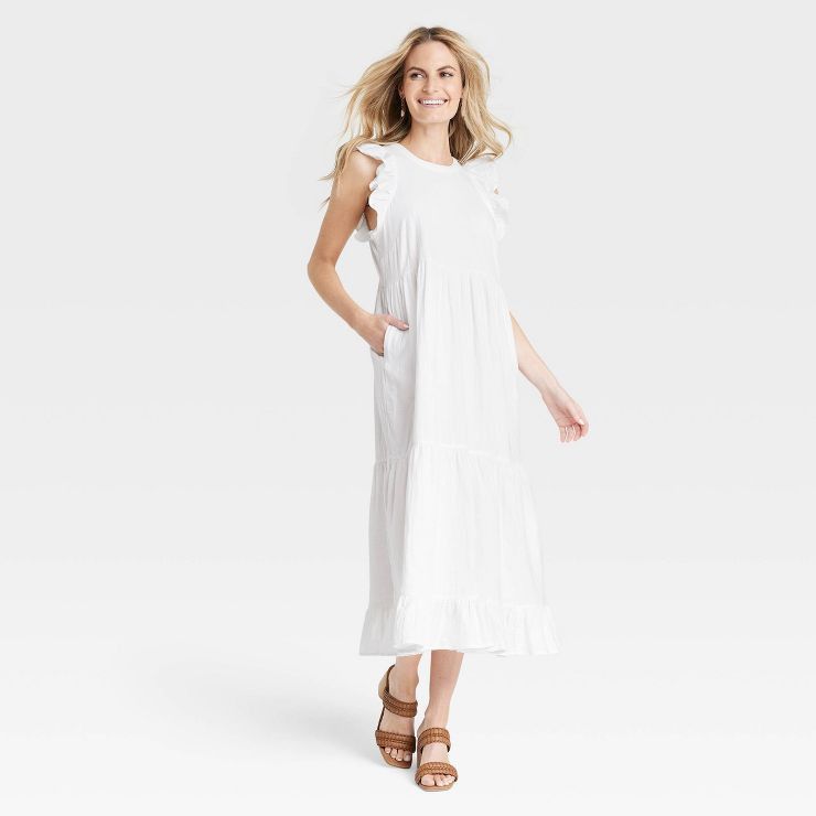 Women's Gauze Flutter Short Sleeve Dress - Target White Dress, White Spring Dress, Target Dress | Target