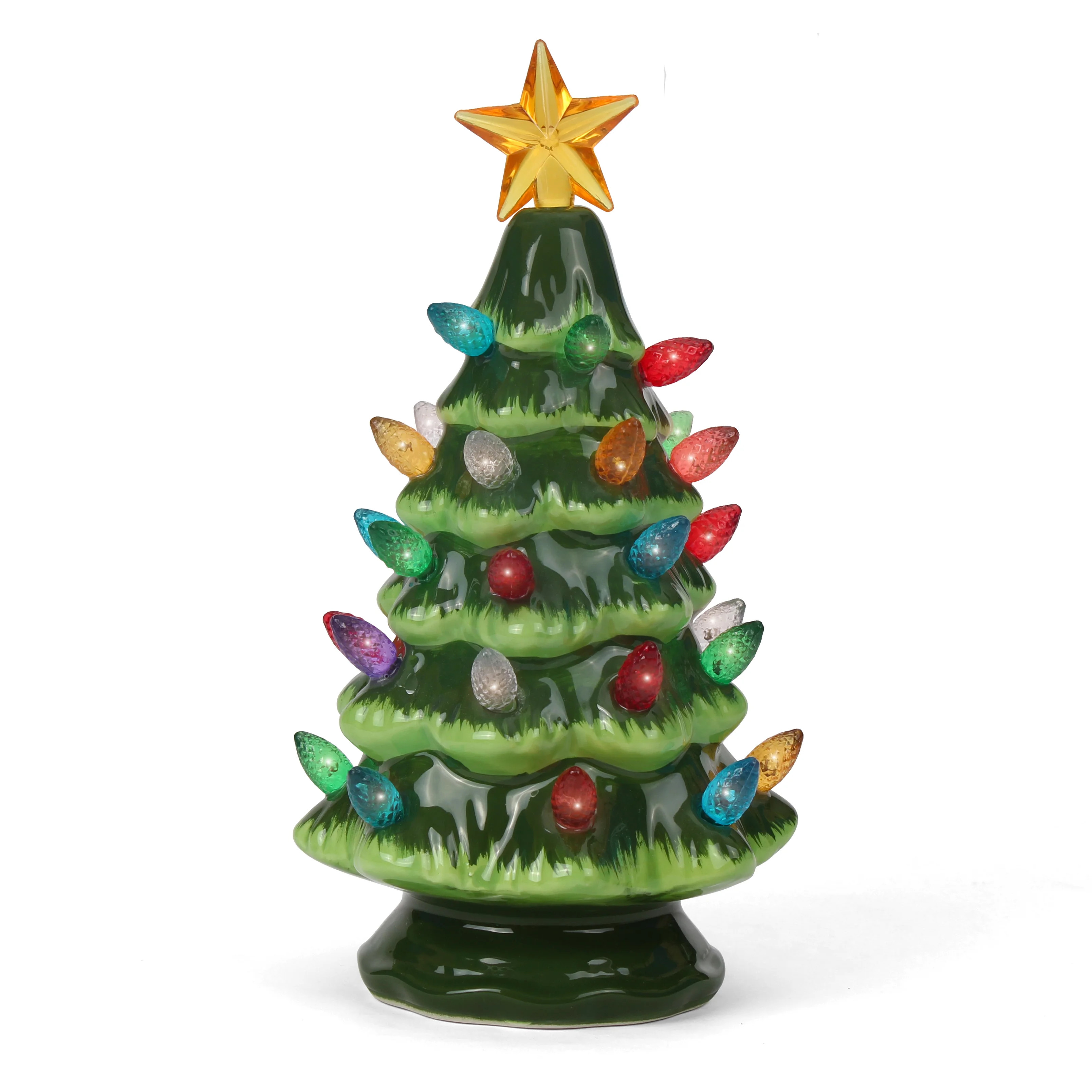 Milltown Merchants Multicolored Light Small Green Christmas Tree, Ceramic Green, 6.75" | Walmart (US)