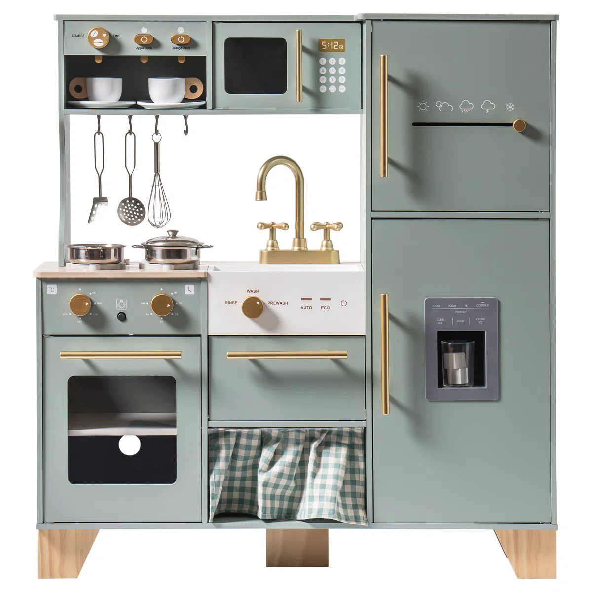 Wooden Play Kitchen & Accessories Set, Preschool Kitchen Set, Modern Kitchen Playset with light | Wayfair North America