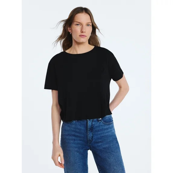 Scoop Women’s and Women's Plus Pleated Cropped Cotton Tee, Sizes XS-4X | Walmart (US)