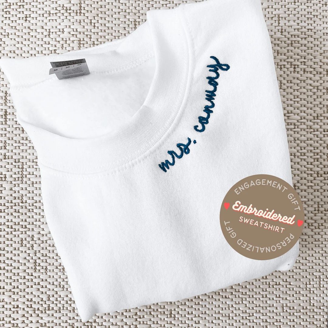 Collar Embroidered Sweatshirt, Embroidered Sweatshirt, Minimalist Sweatshirt, Engagement Gift, Pe... | Etsy (US)