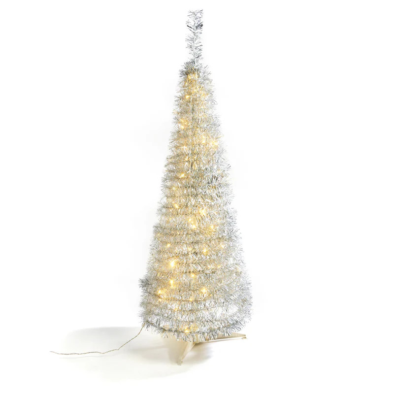 Carroll 4Ft Pre-Lit Silver Pop-Up Tree | Lights.com