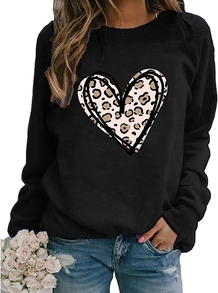 Dahuiya Leopard Valentines Day Sweatshirt Womens Cute Love Heart Valentines Shirts VDay Shirt | Amazon (US)