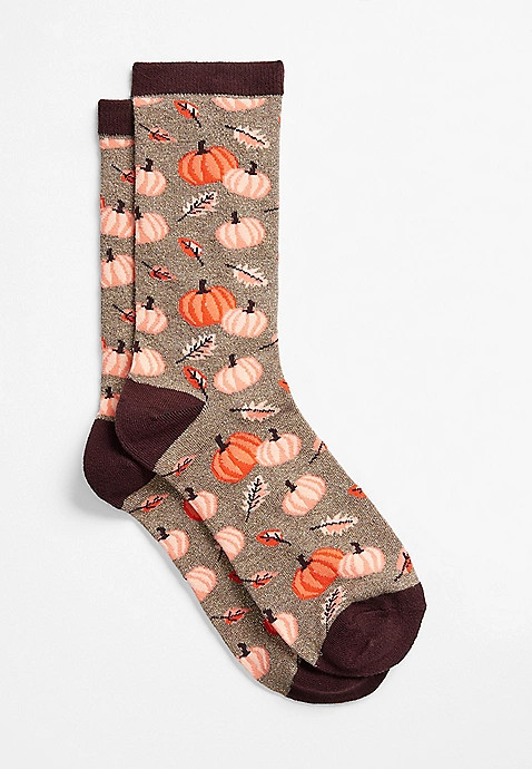 Metallic Pumpkins And Leaves Crew Socks | Maurices