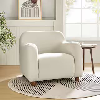 JAYDEN CREATION William Modern Ivory 35 in. Wide Boucle Upholstered Armchair with Solid Wood Legs... | The Home Depot