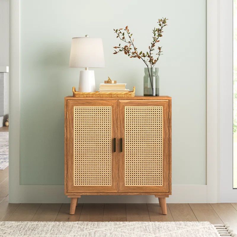 Carpinteria 31'' Tall 2 - Rattan Door Accent Cabinet with Solid Wood Legs | Wayfair North America