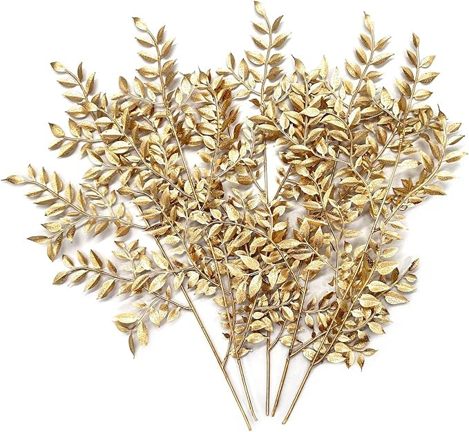 Fake Golden Leaves Plant for Christmas Decorations, Artificial Gold Plants Foliage Stems Plastic ... | Amazon (US)