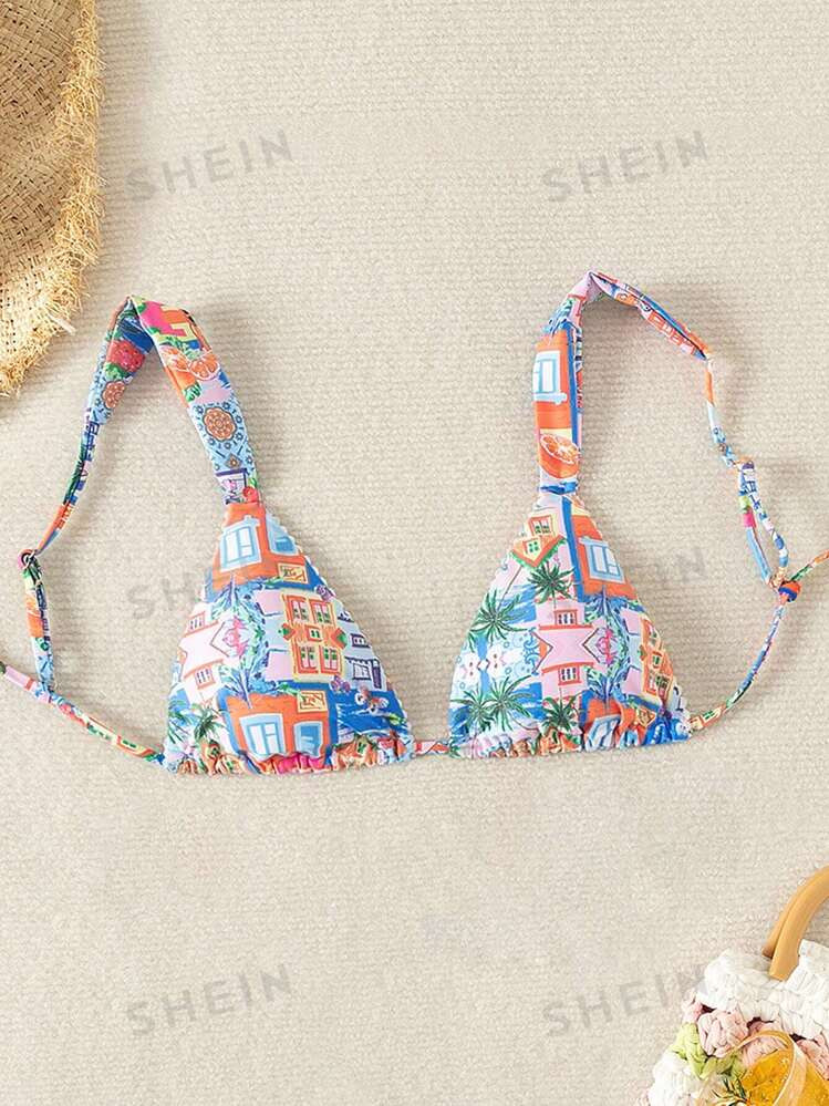 SHEIN Swim Summer Beach Women's Tropical Printed Bikini Top | SHEIN USA | SHEIN