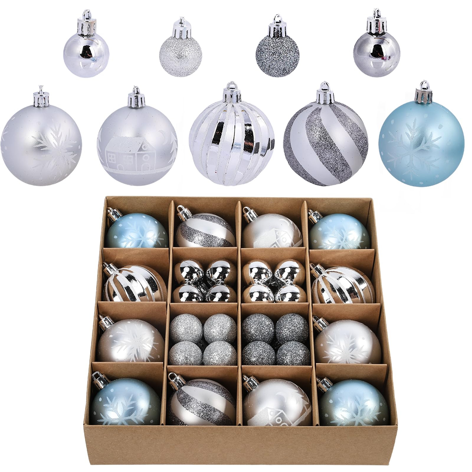 44Pcs Christmas Ball Blue and Silver Christmas Ornaments Set for Garden Backyard Holiday Wedding ... | Amazon (US)