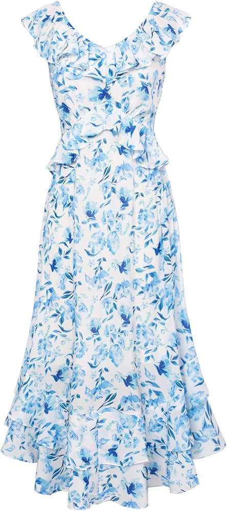 GRACE KARIN Women's 2024 Summer Floral Casual Sleeveless V Neck Ruffle Layered Beach A-Line Boho ... | Amazon (US)
