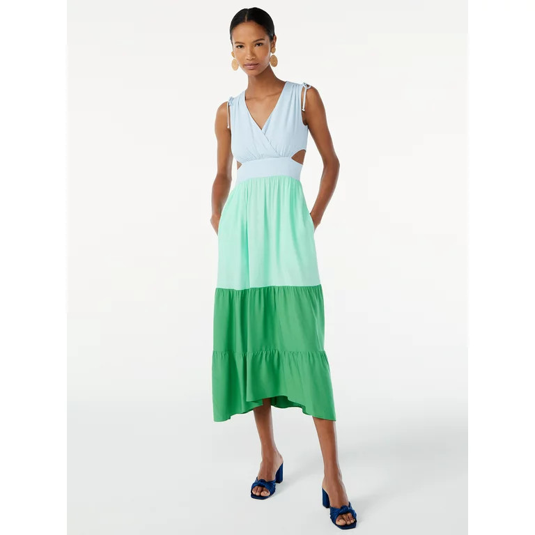 Scoop Women's Sleeveless Color Block Maxi Dress with Side Cutouts | Walmart (US)