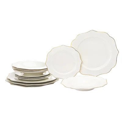 Arendale Gold Rim 12 Piece New Bone China Dinnerware Set | Wayfair North America