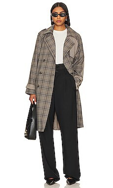 Steve Madden Shinely Trench Coat in Brown Plaid Mix from Revolve.com | Revolve Clothing (Global)