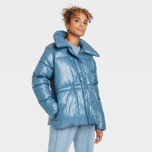 Women's Medium Length Wet Look Puffer Jacket - A New Day™ | Target