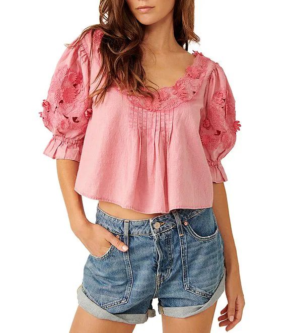 Free People Sophie Embroidered Scoop Neck Short Sleeve Top | Dillard's | Dillard's