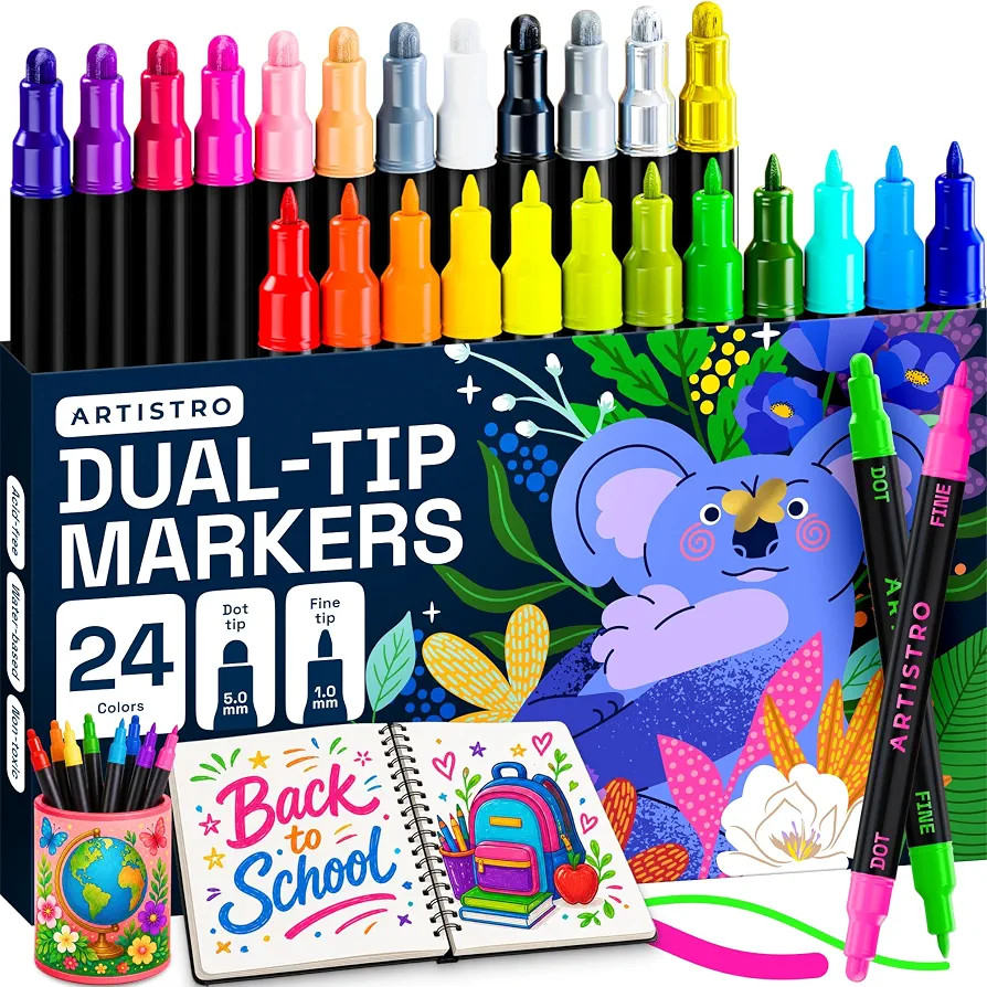 ARTISTRO 24 Precision Dual-Tip Acrylic Paint Markers – Paint Pens Set with Dot & Fine Tips for ... | Amazon (US)