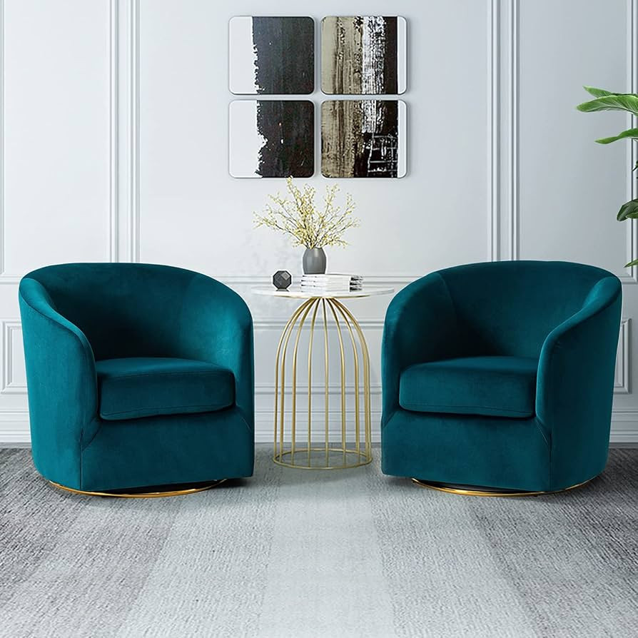 HULALA HOME Swivel Accent Chair with Gold Metal Base, Set of 2 Contemporary Velvet Curved Swivel ... | Amazon (US)