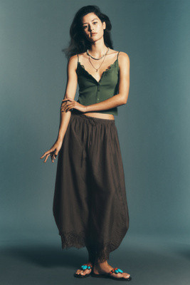 By Anthropologie Cropped Lace-Hem Pants | Anthropologie (US)