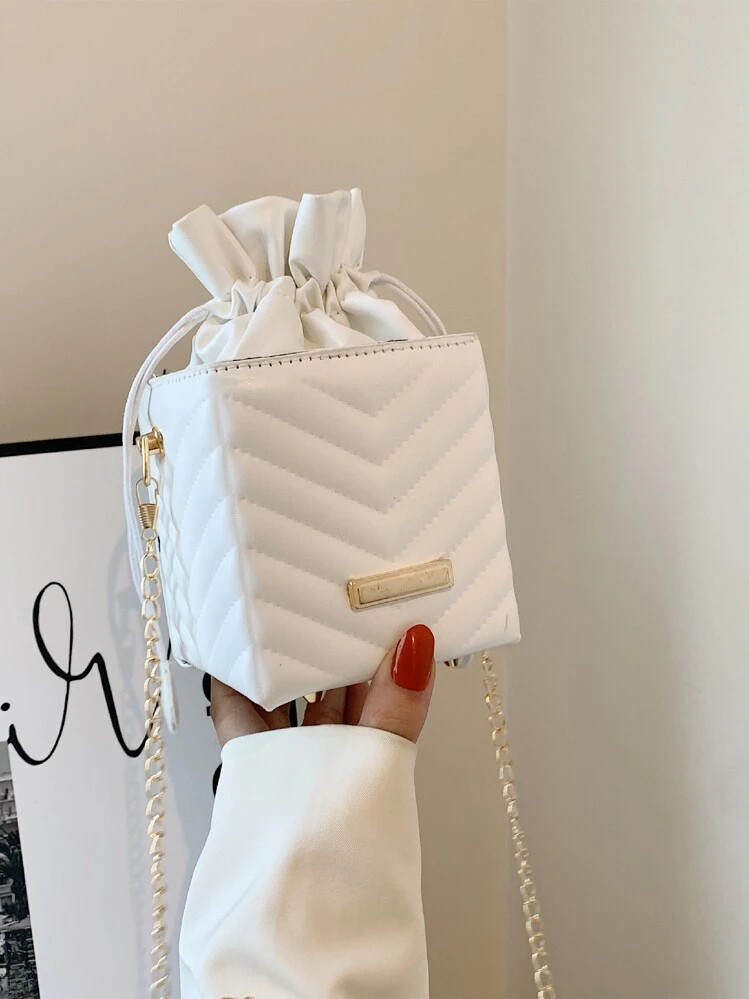 Waterproof,Lightweight,Business Casual Mini Chevron Drawstring Bucket Bag For Teen Girls Women College Students,Rookies & White-Collar Workers Perfect For Office,College,Work ,Business,Commute,Shopping,Holiday | SHEIN