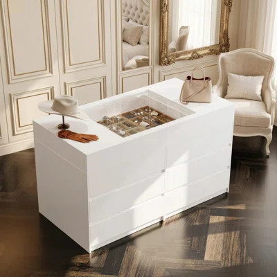 63" Wide 12-Drawer White Jewelry Display Island With Glass Top | Wayfair North America