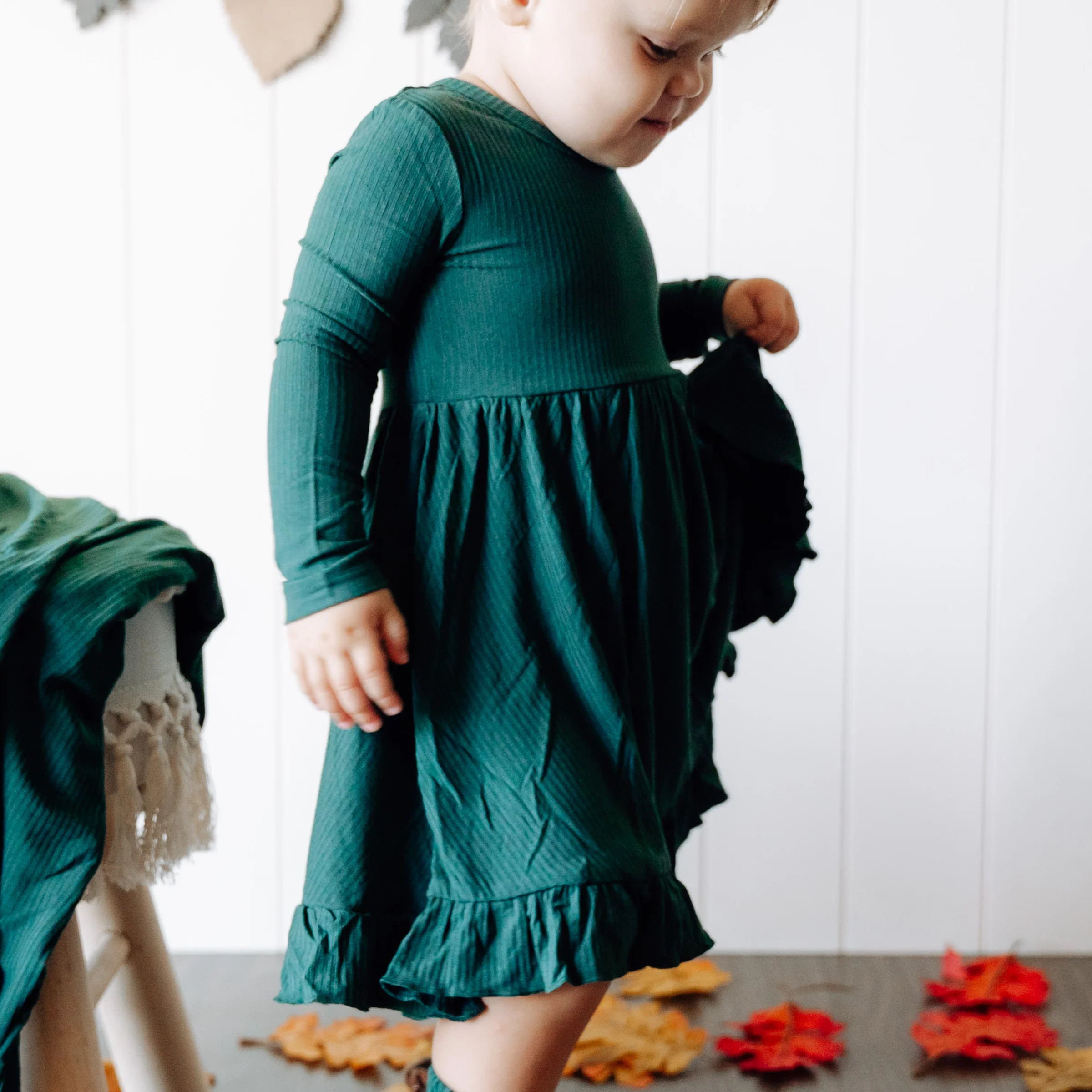 EVERGREEN RIB DREAM RUFFLE DRESS | DREAM BIG LITTLE CO