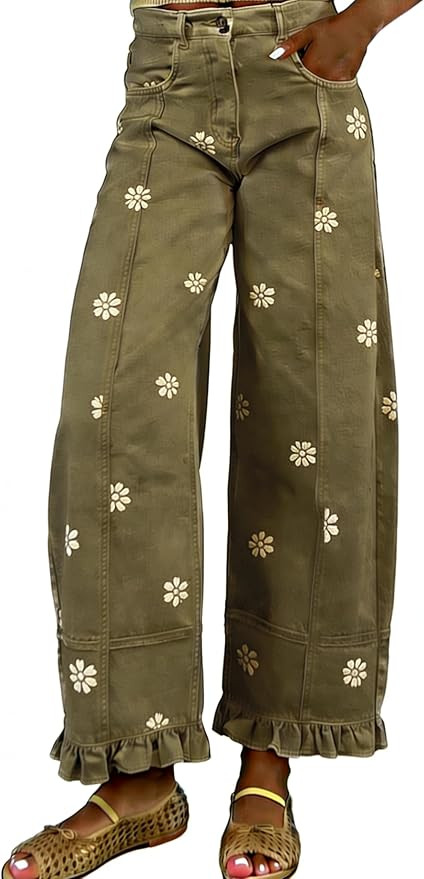 utcoco Barrel Jeans Women 2026 Floral Print Wide Leg Jeans Y2k Patchwork Baggy Boyfriend Denim Pa... | Amazon (US)