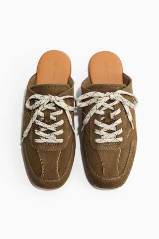 H & M - Suede Sneaker-Style Mules - Dark Khaki Green | H&M (US + CA)