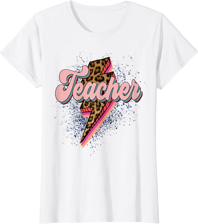 Leopard Teacher Shirt Teacher Lightning Bolt Back To School T-Shirt | Amazon (US)