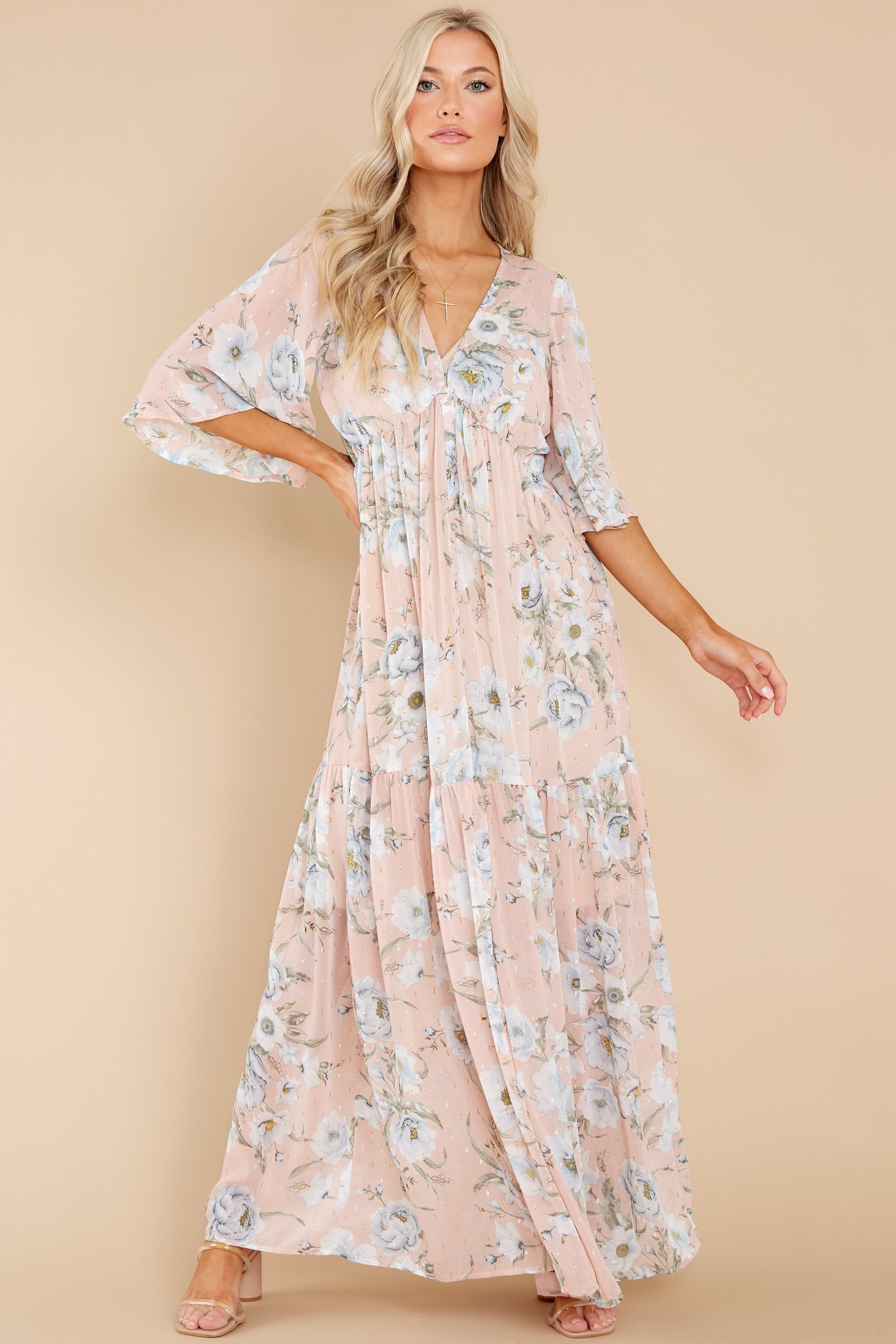 Refreshing Love Blush Pink Floral Print Maxi Dress | Red Dress 