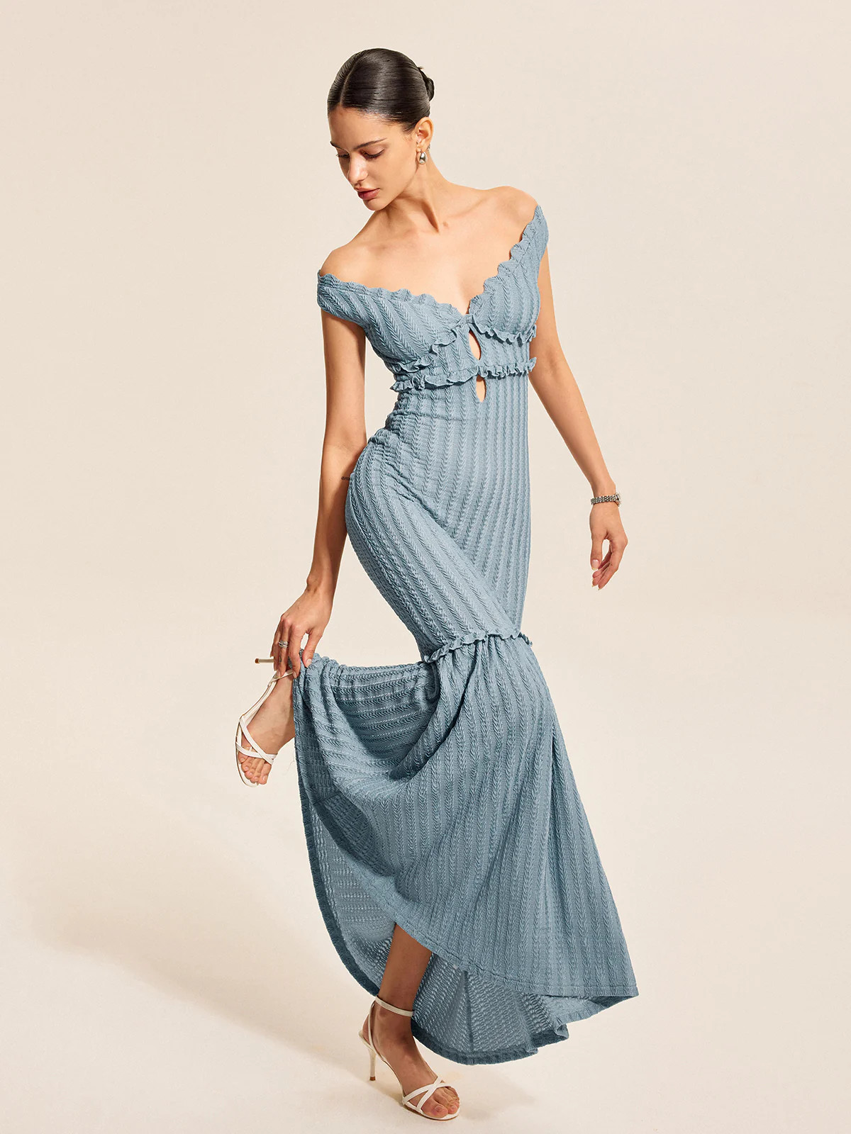 Off-Shoulder Ruffle Detail Dress | Commense