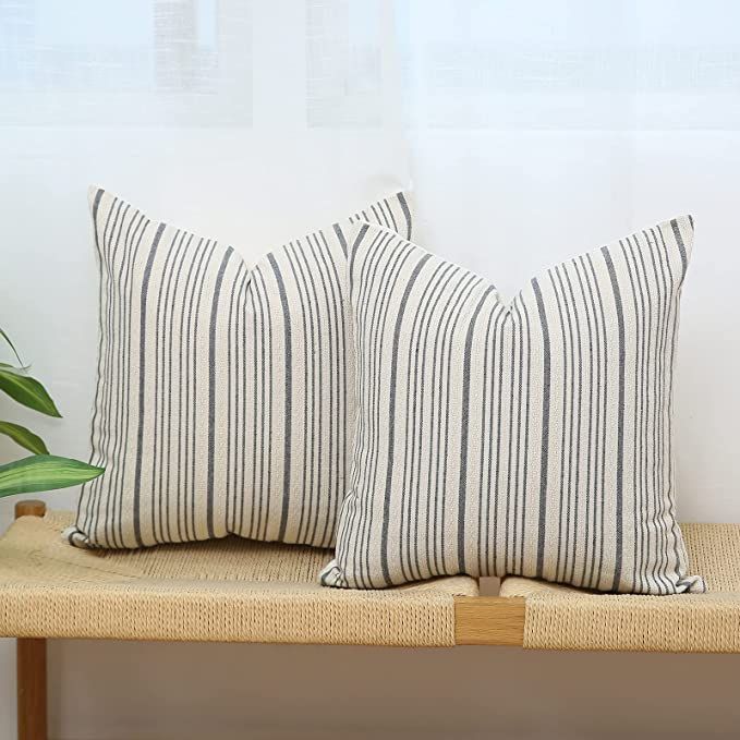 Kiuree Grey and Cream Farmhouse Throw Pillow Covers 18 x 18, Modern Accent Square Decorative Pil... | Amazon (US)