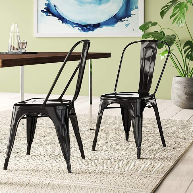 BELLEZE Stackable Metal Dining Room Chairs, Indoor Outdoor Weather Resistant Industrial Vintage T... | Amazon (US)