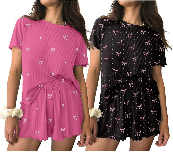 Ekouaer 2 Packs Women Pajama Set Short Sleeve Sleepwear Soft Top and Shorts | Casual Pjs Outfits ... | Amazon (US)