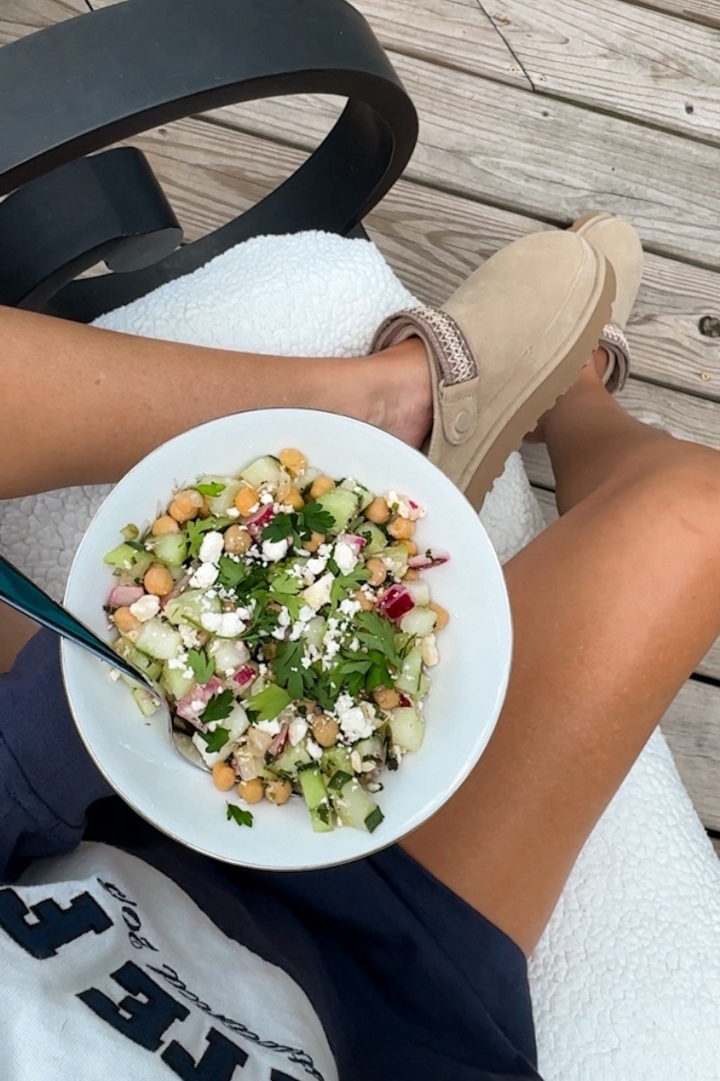 My fav easy cucumber salad. I’m so grateful my garden has been overflowing with cucumbers this year 🥒🤍

Ingredients (I honestly wing it but if you’d like specifics lmk!!)
* Cucumbers
* Chickpeas 
* Red onion
* Feta cheese
* Fresh Parsley
* Fresh Mint
* Salt
* Pepper
* Garlic powder
* Olive oil
* Red wine vinegar
* Lemon juice 

Linked herb scissors, my outfit & other items here

#LTKActive #LTKHome #LTKSeasonal