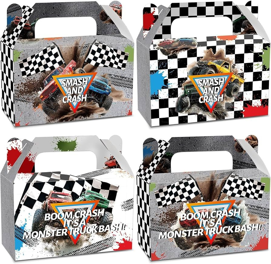 24Pcs Gray Monster Truck Treat Boxes Smash and Crash Monster Truck Birthday Party Decorations Rac... | Amazon (US)