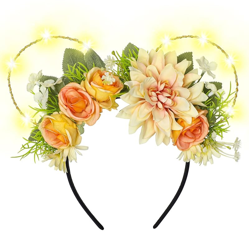 Light up Yellow Flower Mouse Ear Headband - LED Forest Mouse Ears Headwear Woodland Floral Hairba... | Amazon (US)
