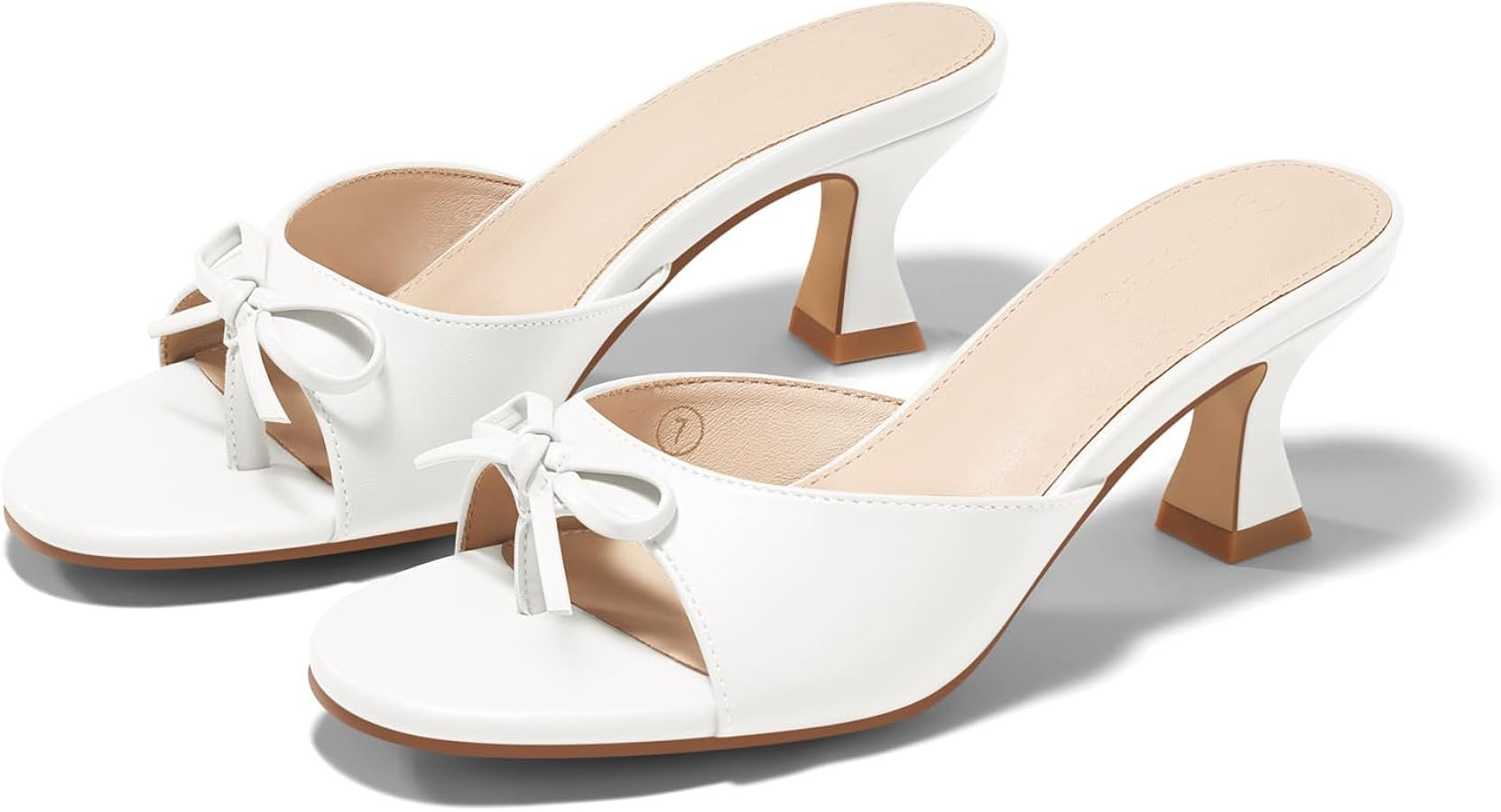 Coutgo Women's Kitten Heels Sandals Bow Mules Open Toe Flip Flops Summer Dressy Slides Shoes | Amazon (US)