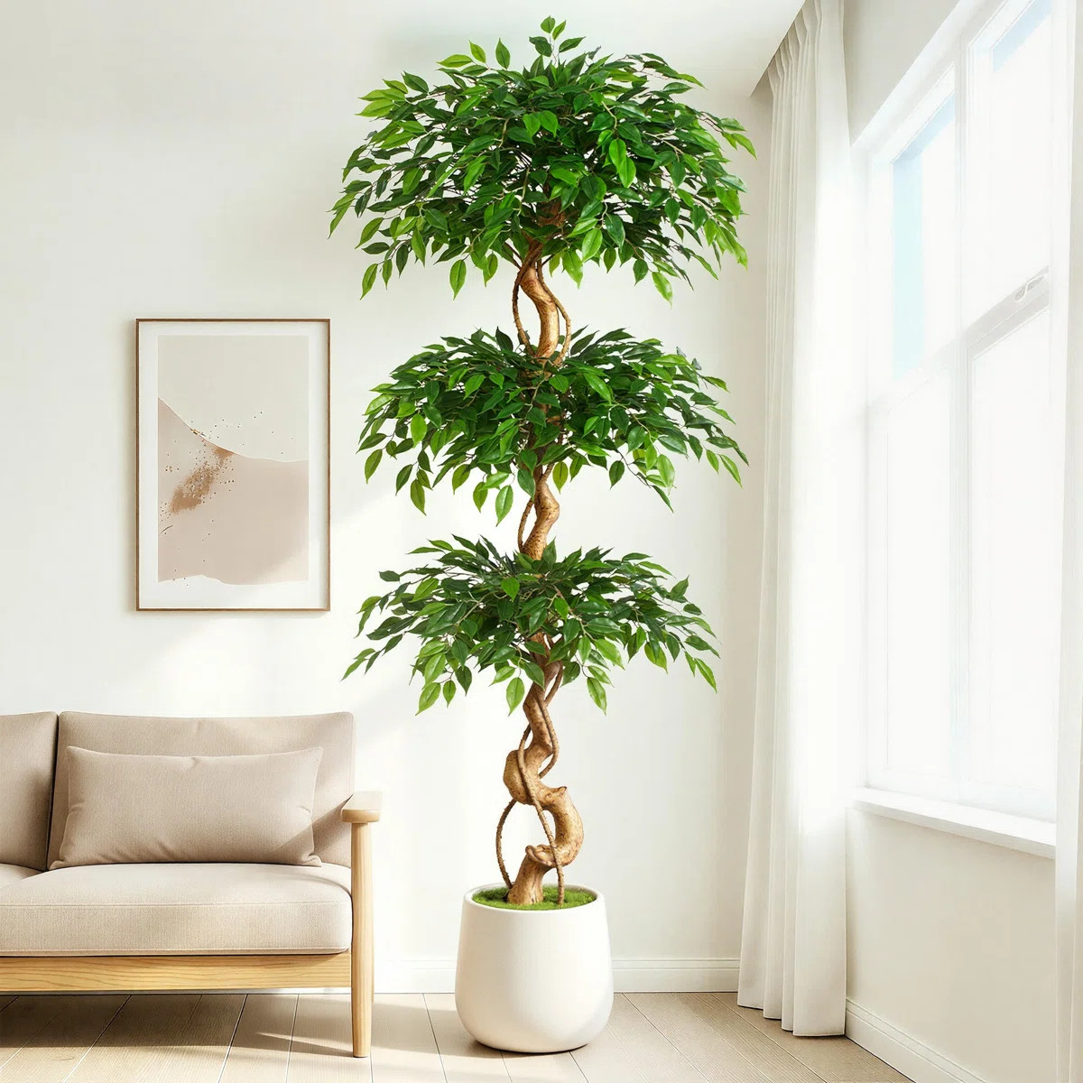 6FT Artificial Ficus Tree | Spiral Ficus Tree Artificial | Artificial Faux Tree in White Pot | Re... | Wayfair North America