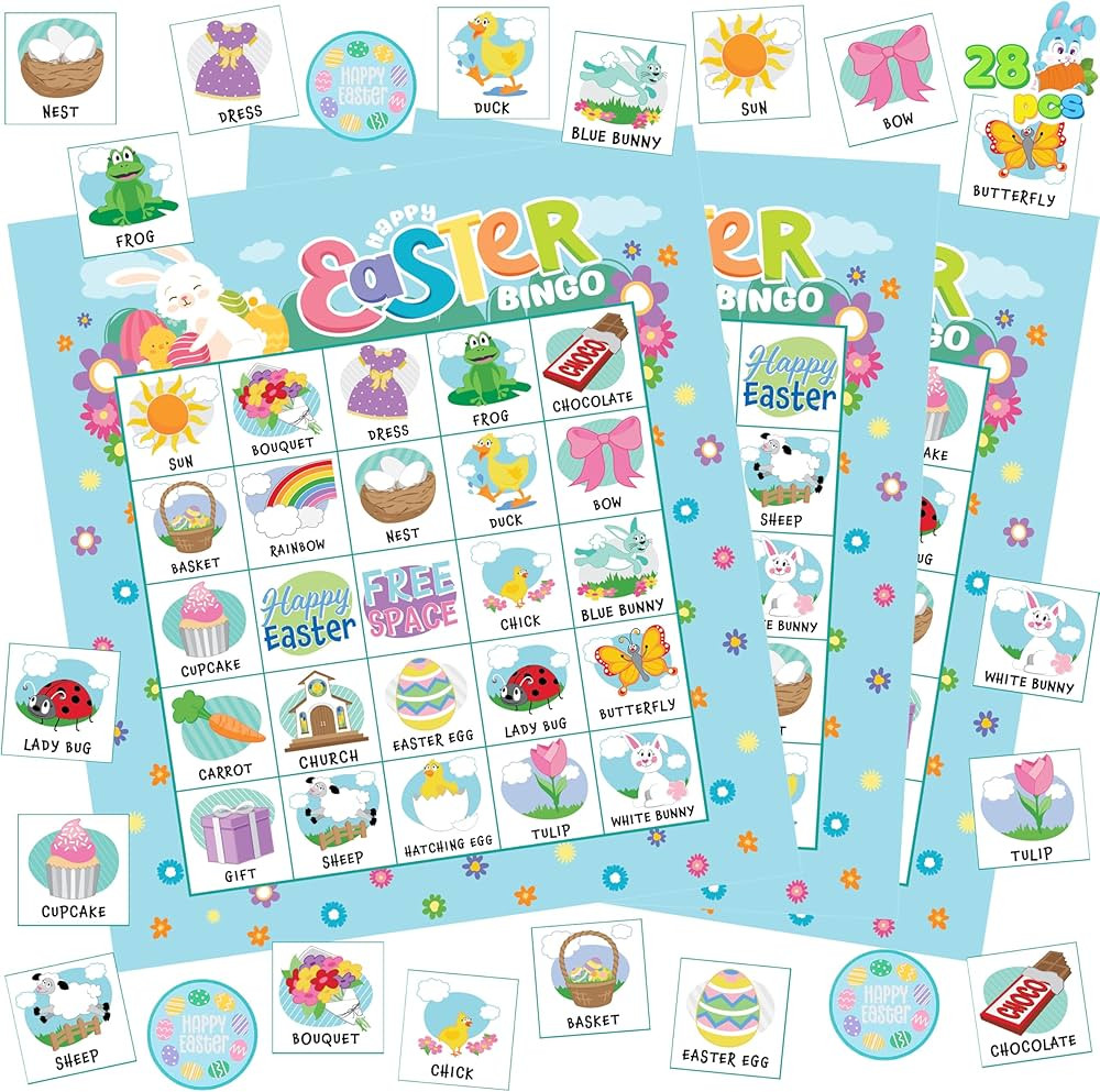JOYIN 28 Players Easter Bingo Card (5x5) with Blue Color for Kids, Boys, Girls and Adults, Easter... | Amazon (US)