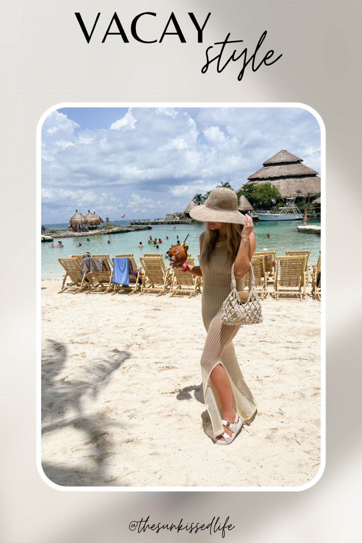 vacation outfit, vacay style, resort wear, tan swimsuit, beige tan swim coverup, crochet beach bag, purse, chunky white dior inspired sandals 

#LTKFind #LTKtravel #LTKswim