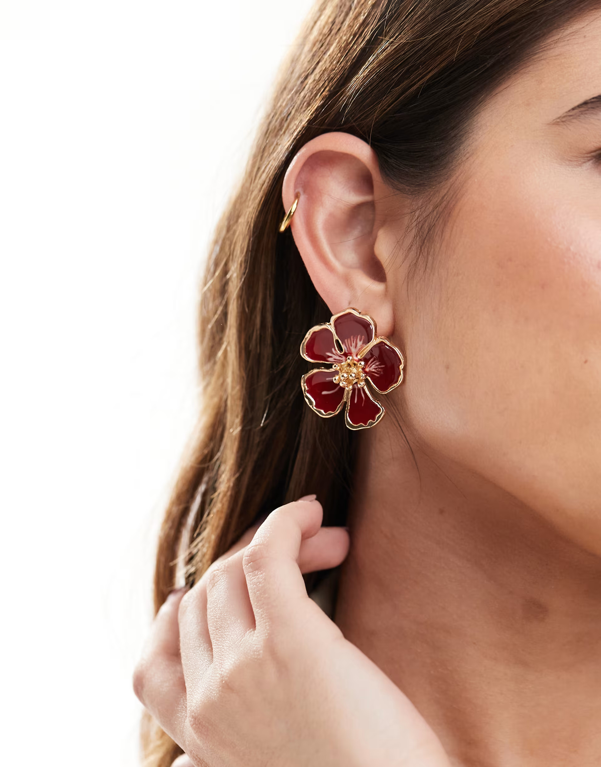 Accessorize enamel statement flower stud earrings in burgundy | ASOS | ASOS (Global)