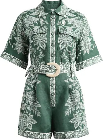 Miranda Belted Linen Utility Romper | Nordstrom