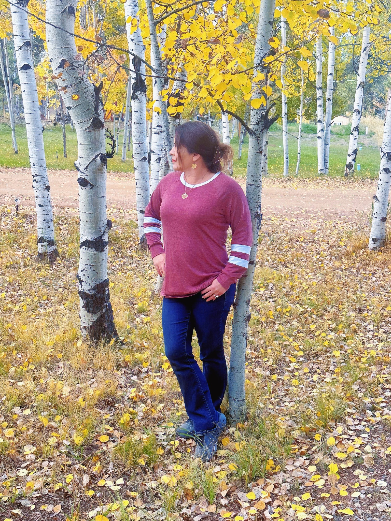 I love this long sleeve tee. It’s the perfect length for my 5’3″ frame. The material is soft and breathable, and I love the color block design.It paired perfectly with these stylish jeans. Highly recommend for a stylish and comfortable addition to your wardrobe! Outfit accessorized with this beautiful necklace. 
#outfitoftheday

#LTKPetite #LTKootd #LTKmomlife