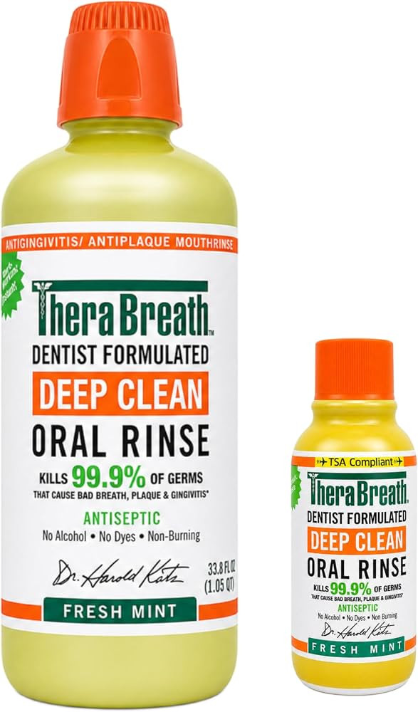TheraBreath Deep Clean Oral Rinse Fresh Mint 33.8 oz and TSA Compliant Deep Clean Oral Rinse 3 oz... | Amazon (US)